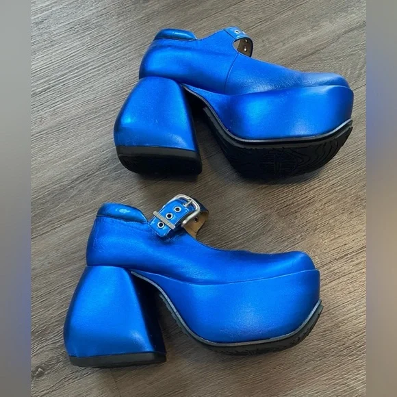 John Fluevog Blue Metallic Kool Platform Mary Janes Women’s size 8 - Picture 3 of 8